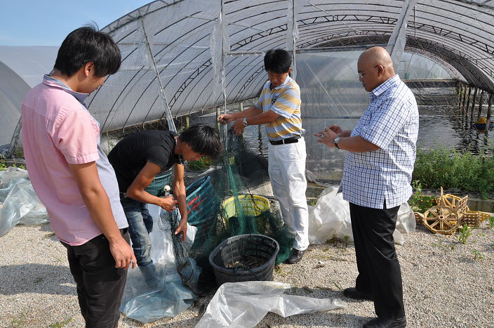 Visiting Shrimp Farm in China