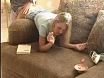 Perfect blonde fucking while smoking on couch